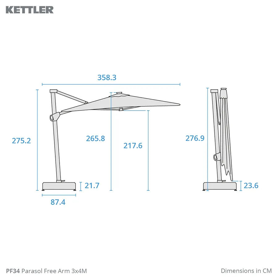 4x3m Large Free Arm Garden Parasol