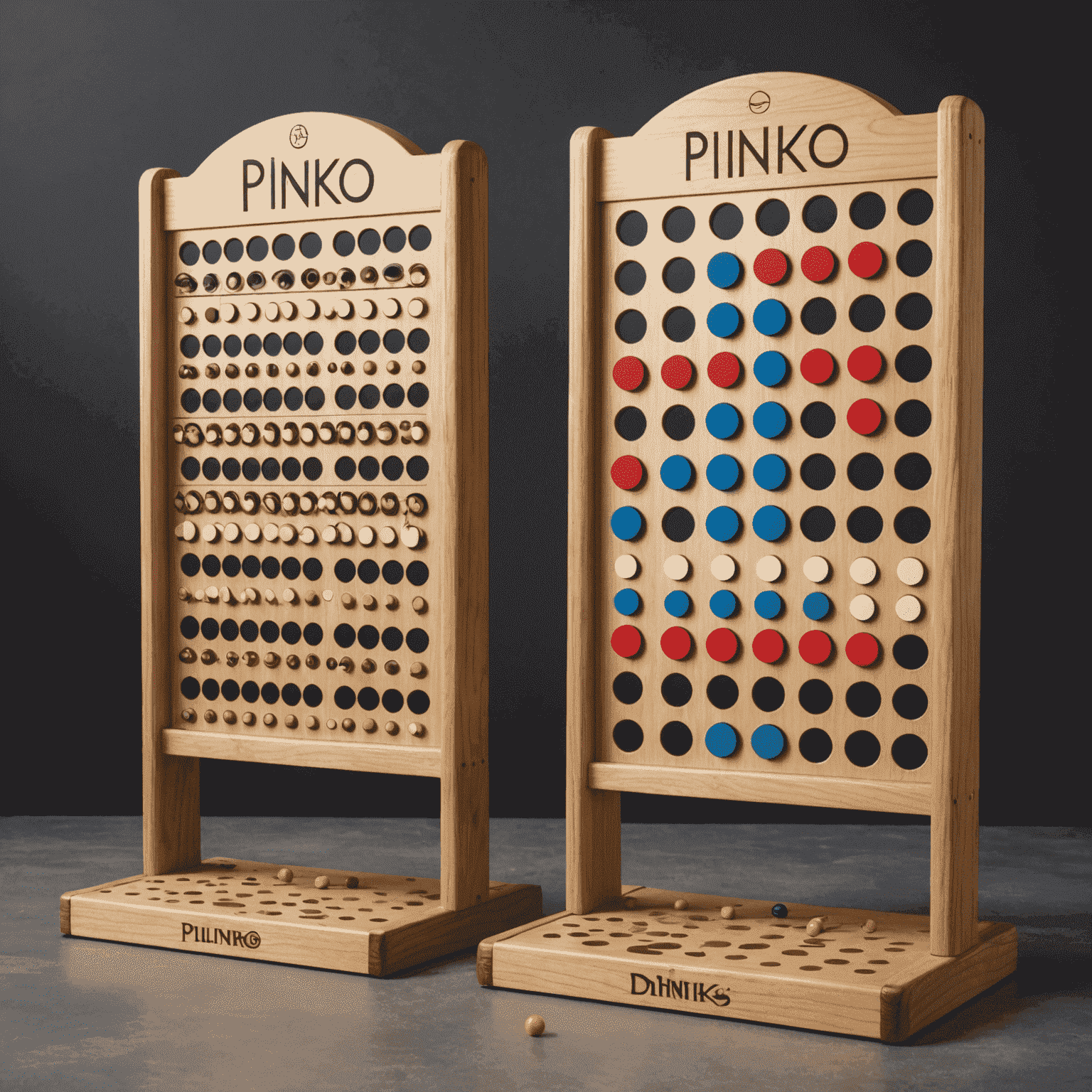 Fünf verschiedene Plinko-Bretter nebeneinander, die jeweils einzigartige Layouts und Funktionen zeigen, um die Vielfalt der Spielvariationen zu demonstrieren.